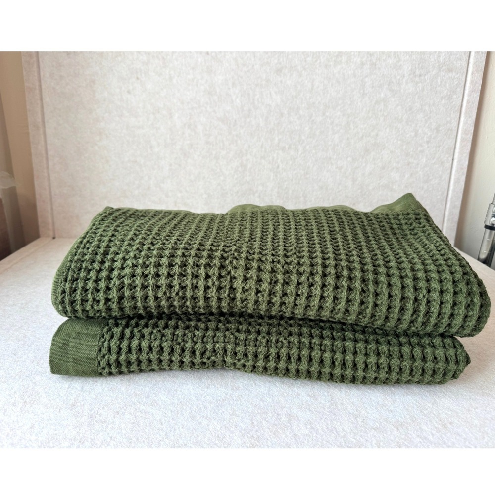 Onsen Supima Waffle Bath Sheet Forest Set of 2 NWOT